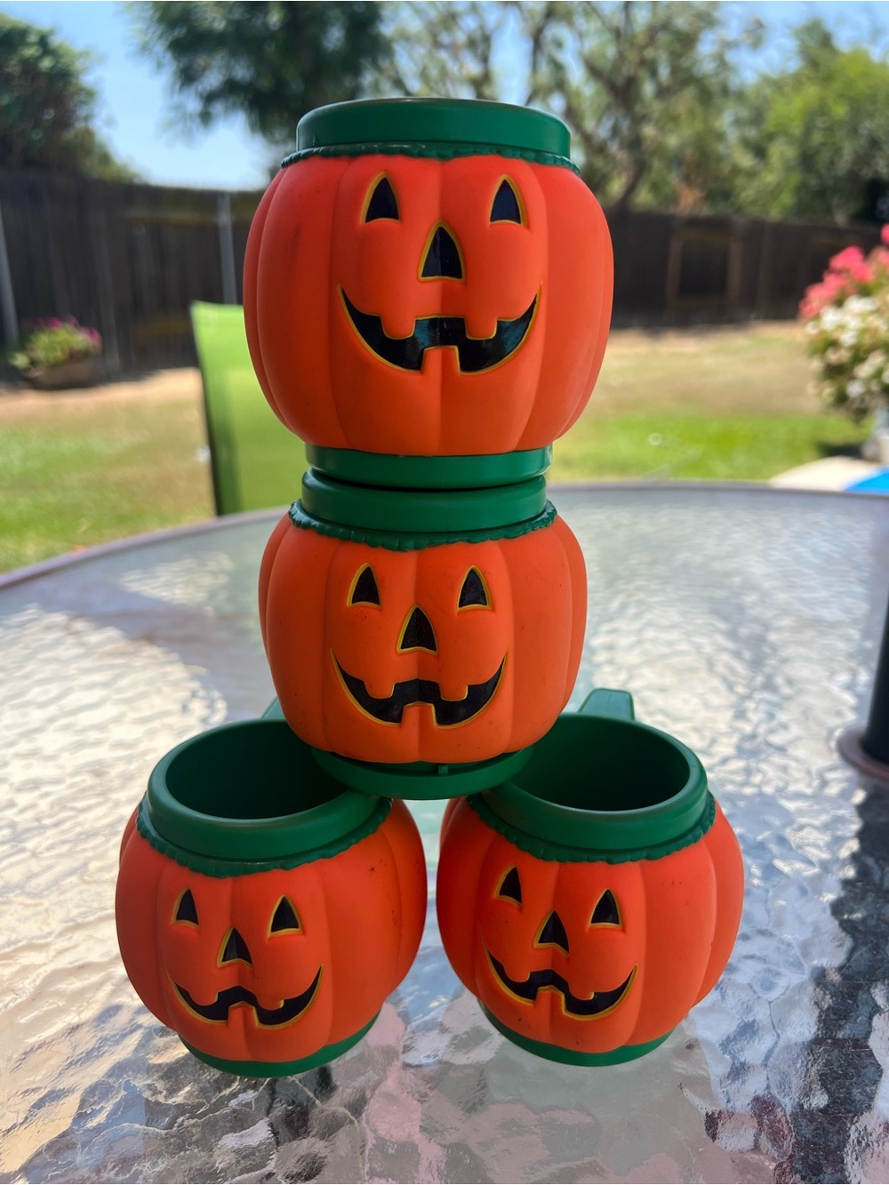 Vintage 1995 Applause Jack-O’-Lantern Pumpkin Plastic Mugs – Set of 4